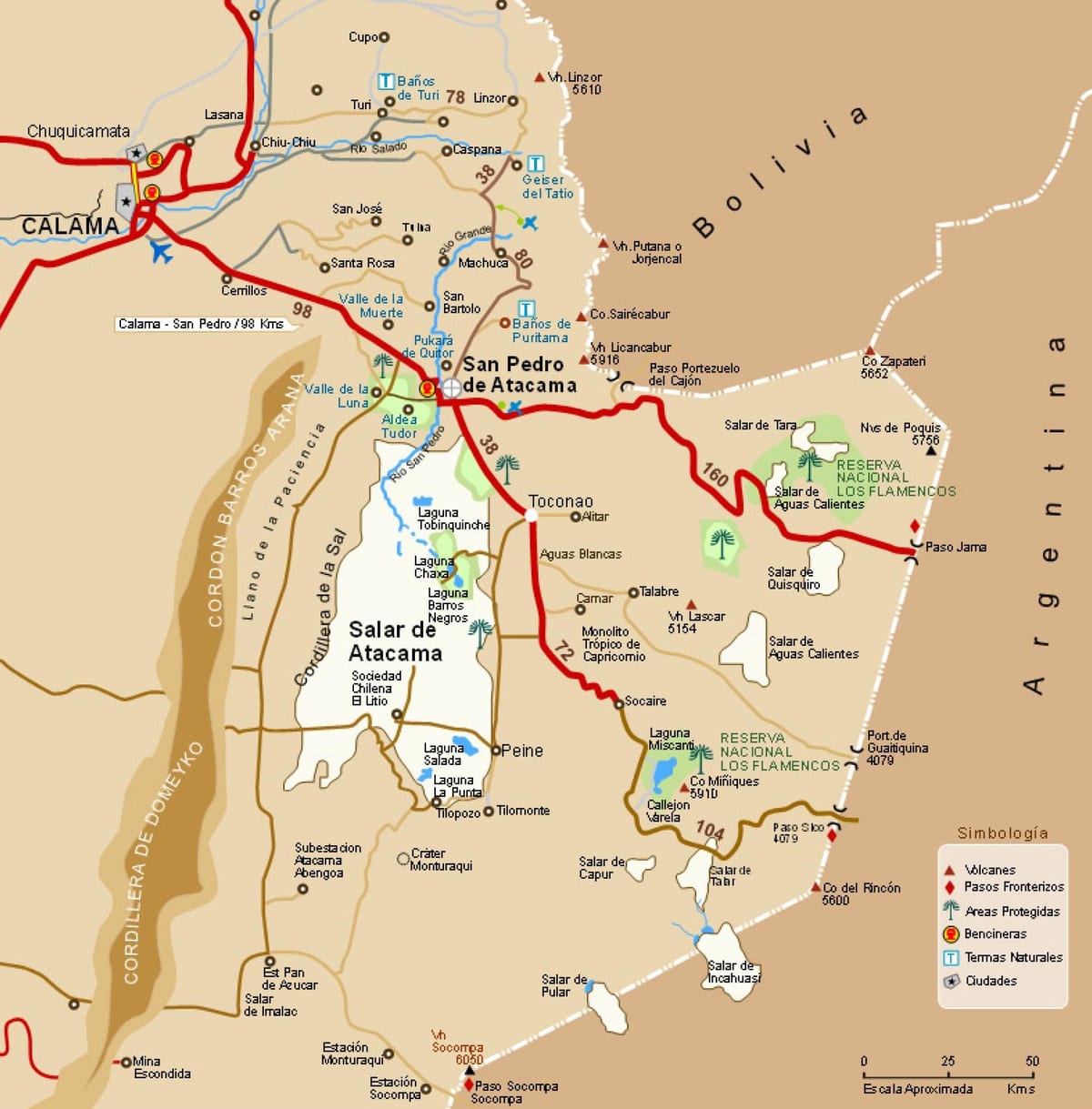 Kaart van de atacama in Chili