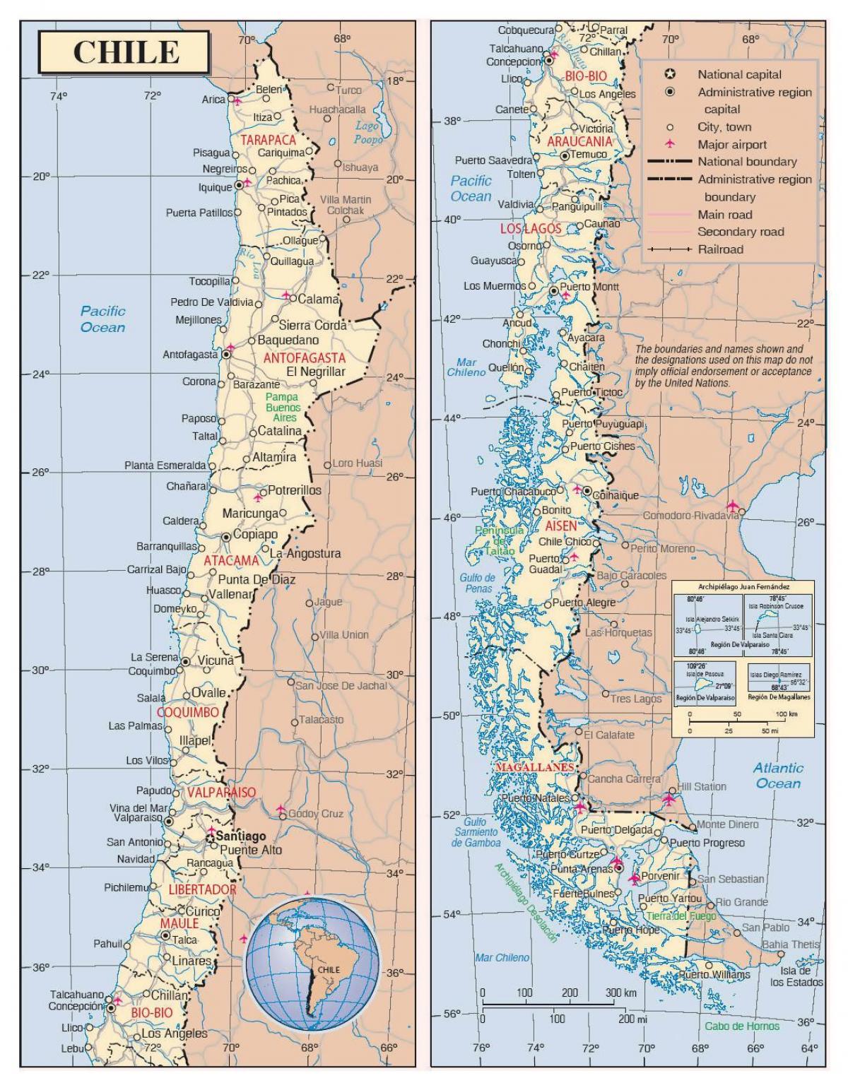 kaart van Chili met steden