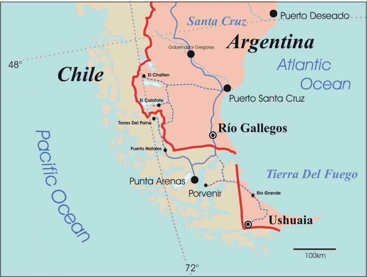 Kaart van patagonië en Chili