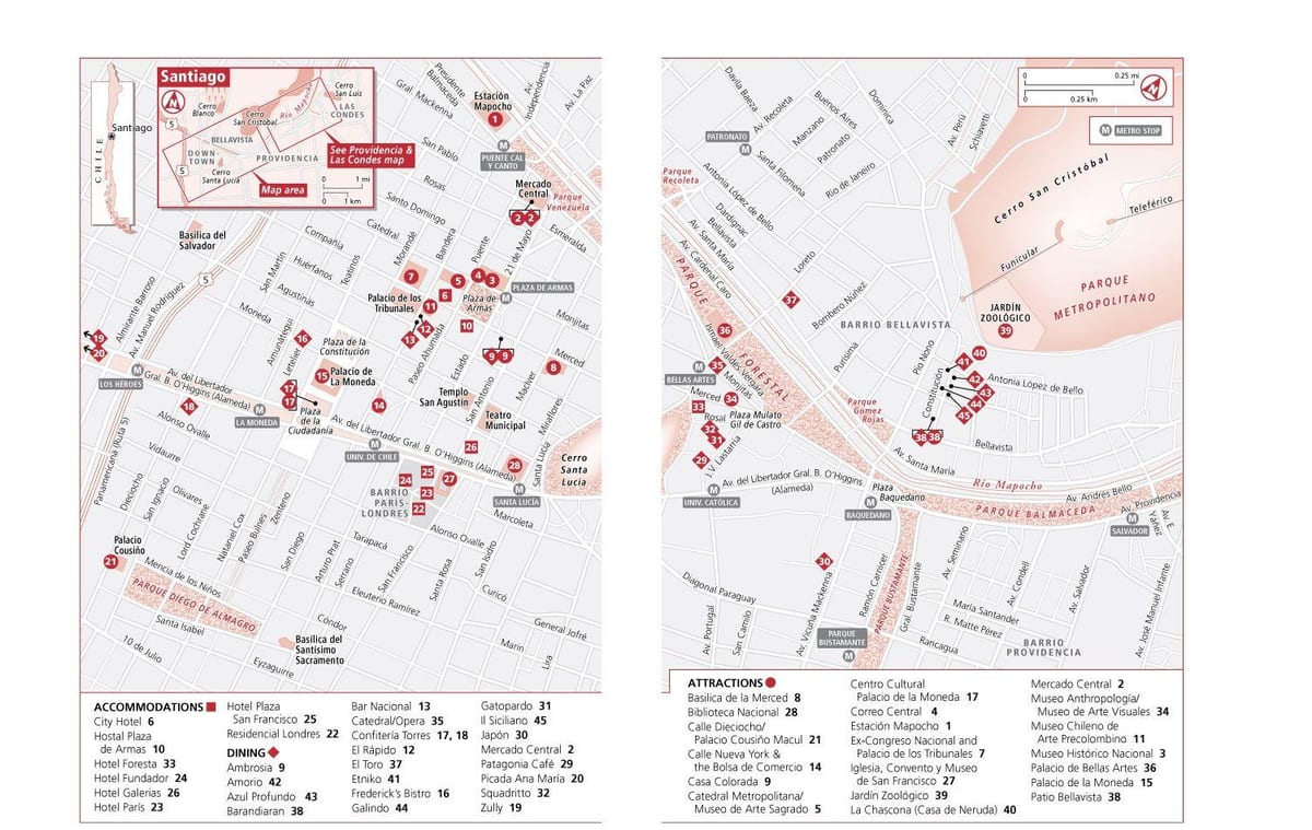 het centrum van santiago Chili kaart